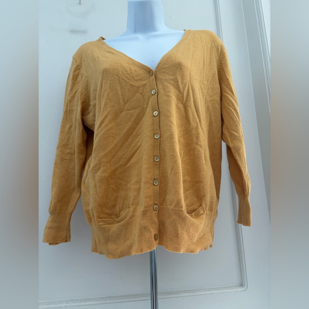 Eileen Fisher Mustard Yellow Button-Up Cardigan - Picture 1 of 9
